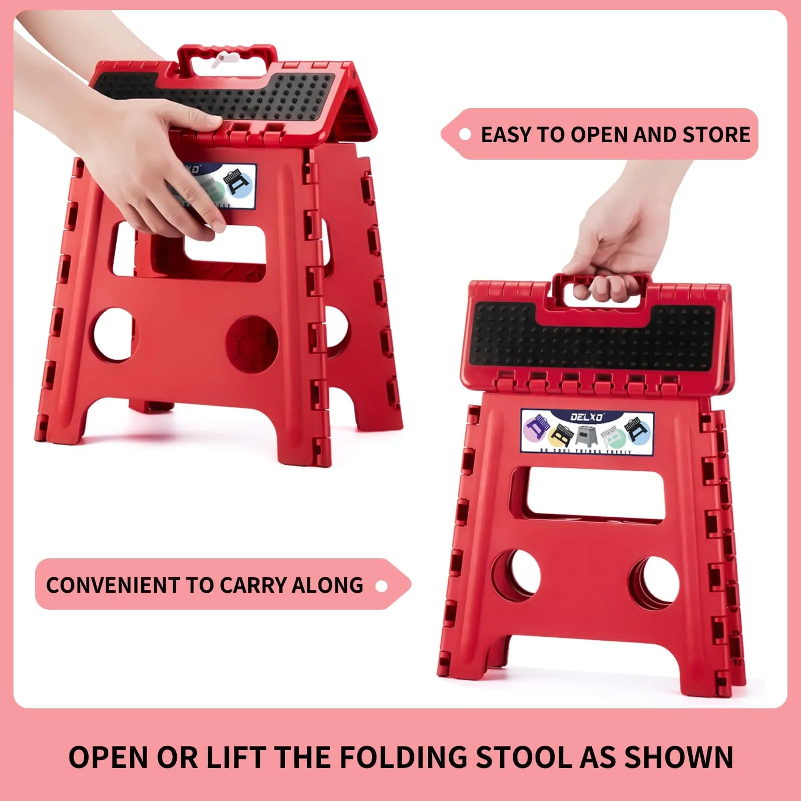 Delxo Folding Step Stool 33cm (13 Inch) Dot Red | Sturdy & Safe for Kids & Adults | 1-Pack - view 7