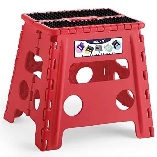 Delxo Folding Step Stool 13 Inch (33 cm) | Heavy Duty 300 lbs (136 kg) Capacity, Red thumbnail 1