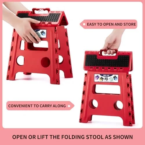 Delxo Folding Step Stool 13 Inch (33 cm) | Heavy Duty 300 lbs (136 kg) Capacity, Red thumbnail 7