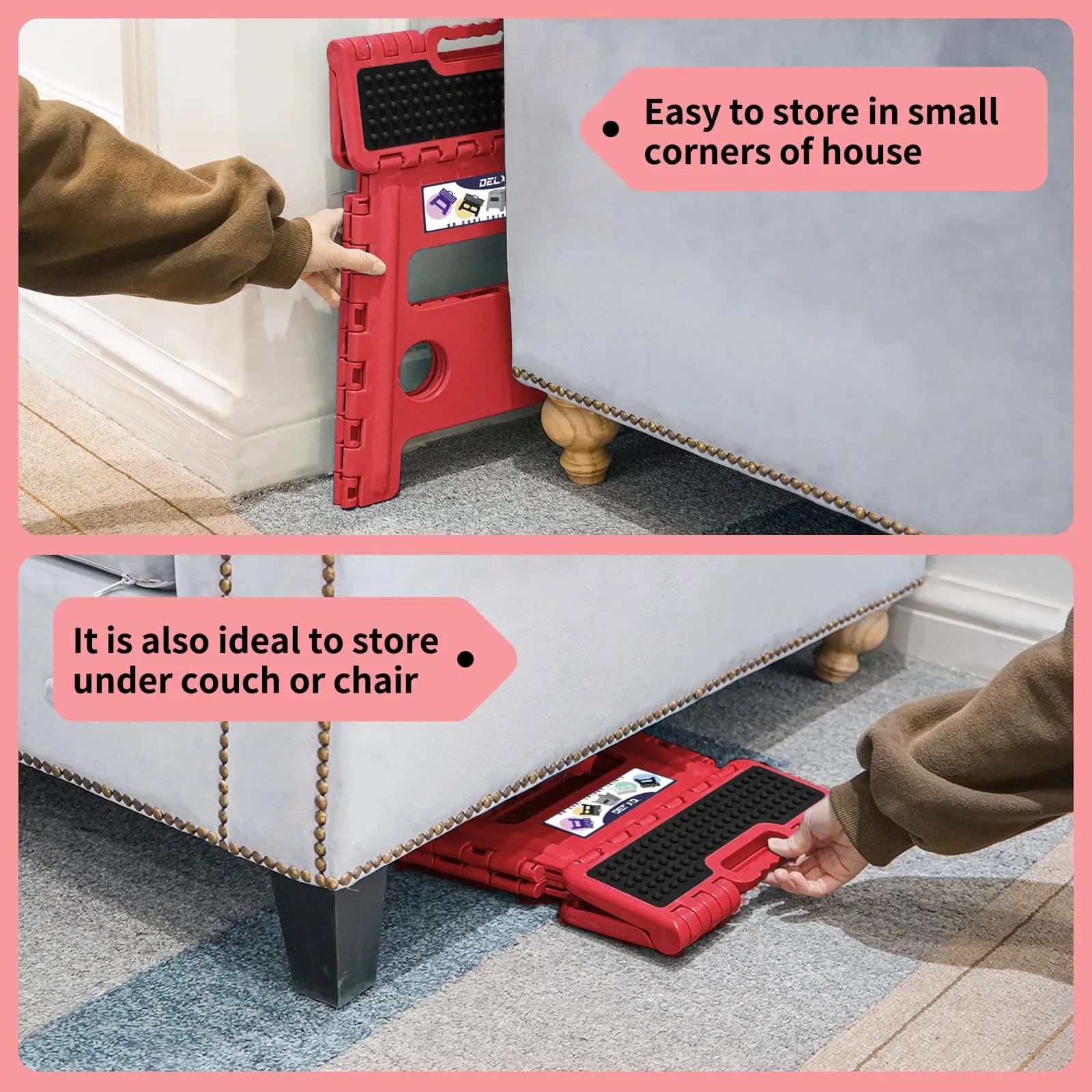 Delxo Folding Step Stool 33cm (13 Inch) Dot Red | Sturdy & Safe for Kids & Adults | 1-Pack - view 8