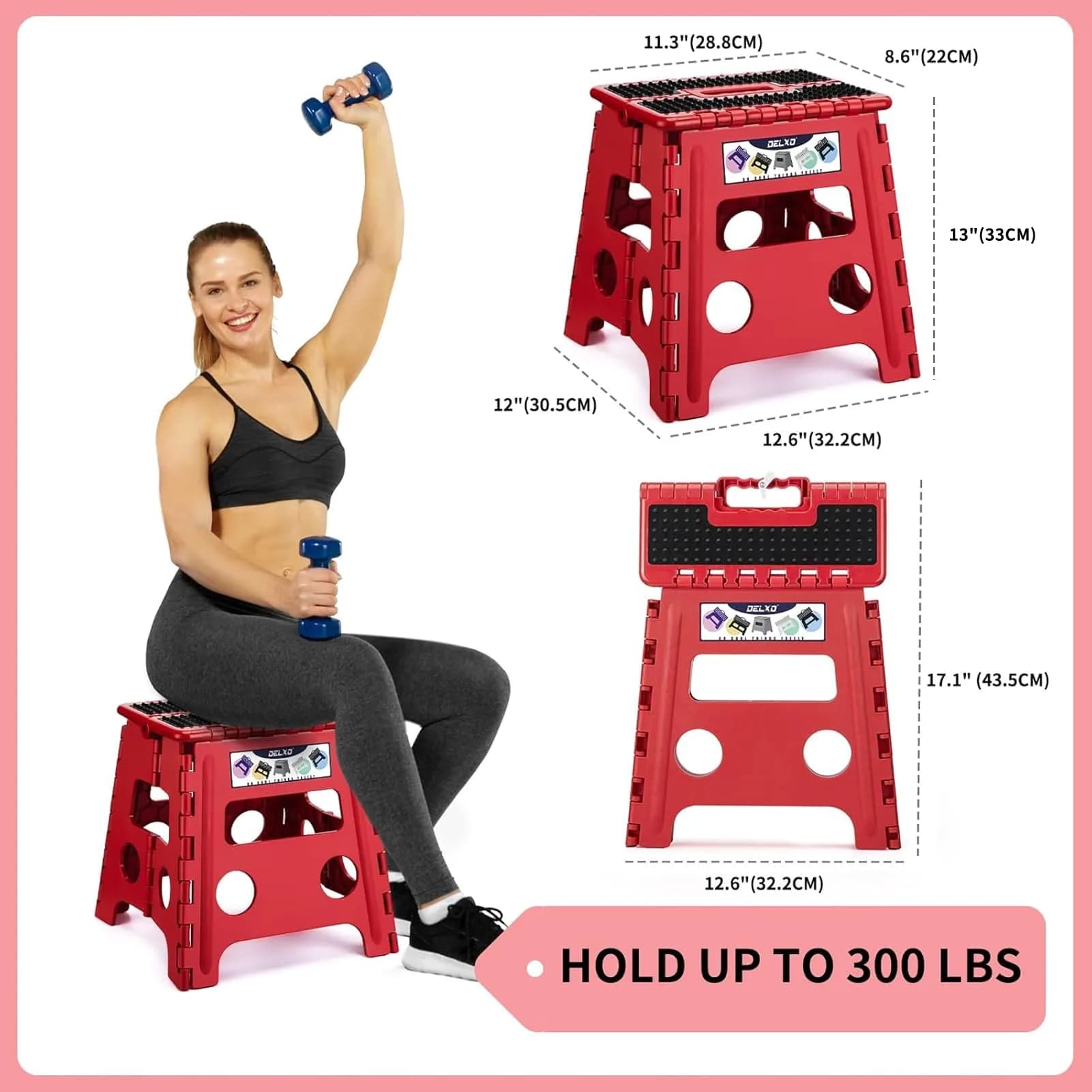 Delxo Folding Step Stool 33cm (13 Inch) Dot Red | Sturdy & Safe for Kids & Adults | 1-Pack - view 2