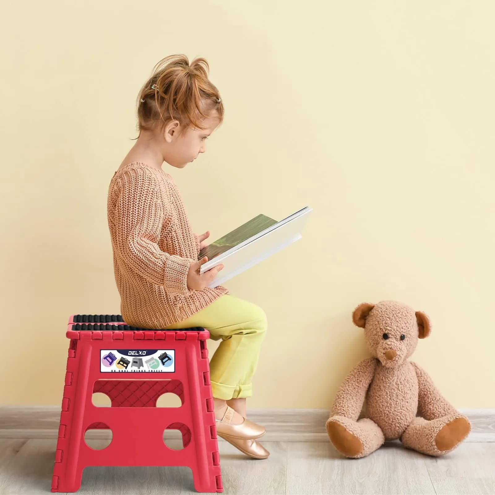 Delxo Folding Step Stool 33cm (13 Inch) Dot Red | Sturdy & Safe for Kids & Adults | 1-Pack - view 3