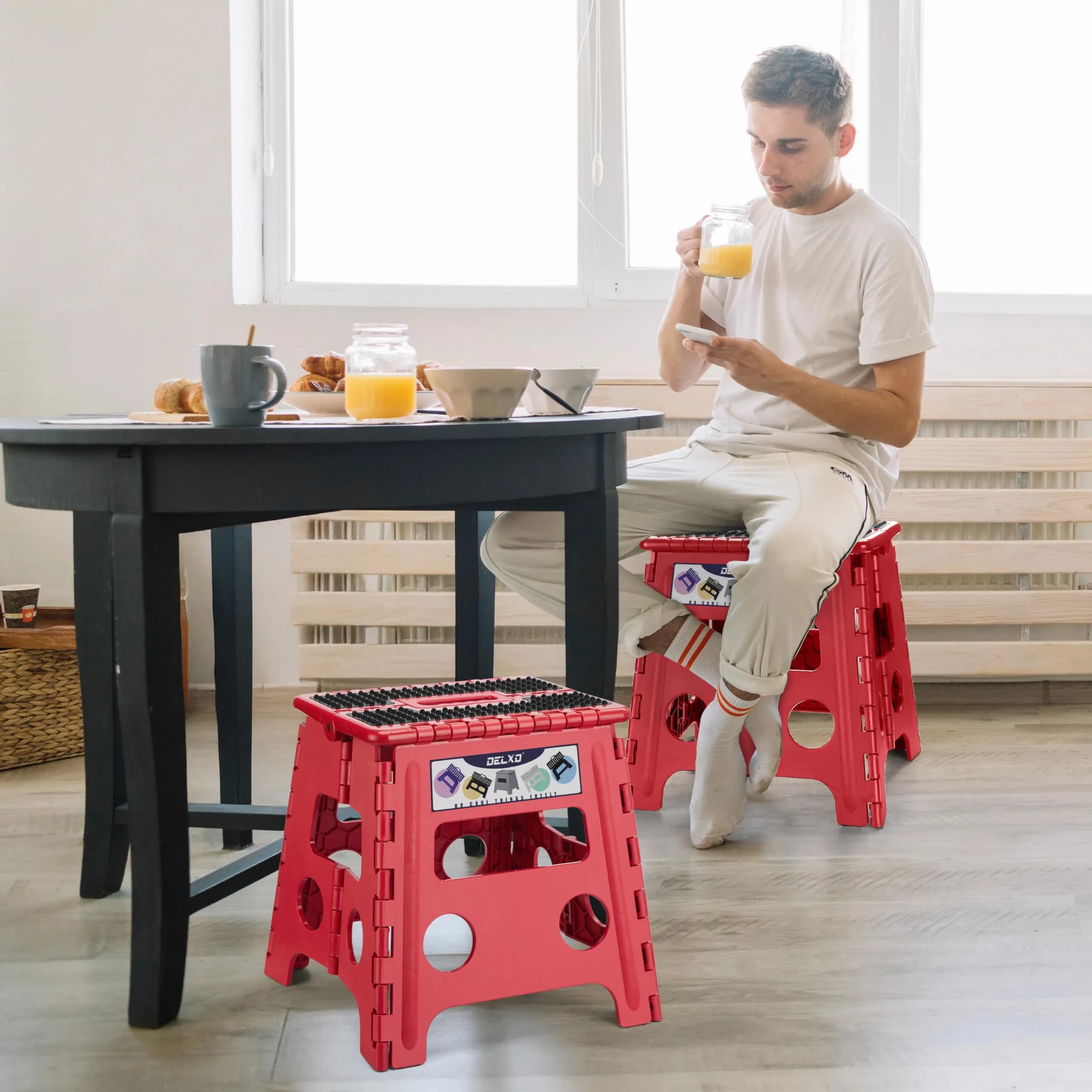 Delxo Folding Step Stool 33cm (13 Inch) Dot Red | Sturdy & Safe for Kids & Adults | 1-Pack - view 4