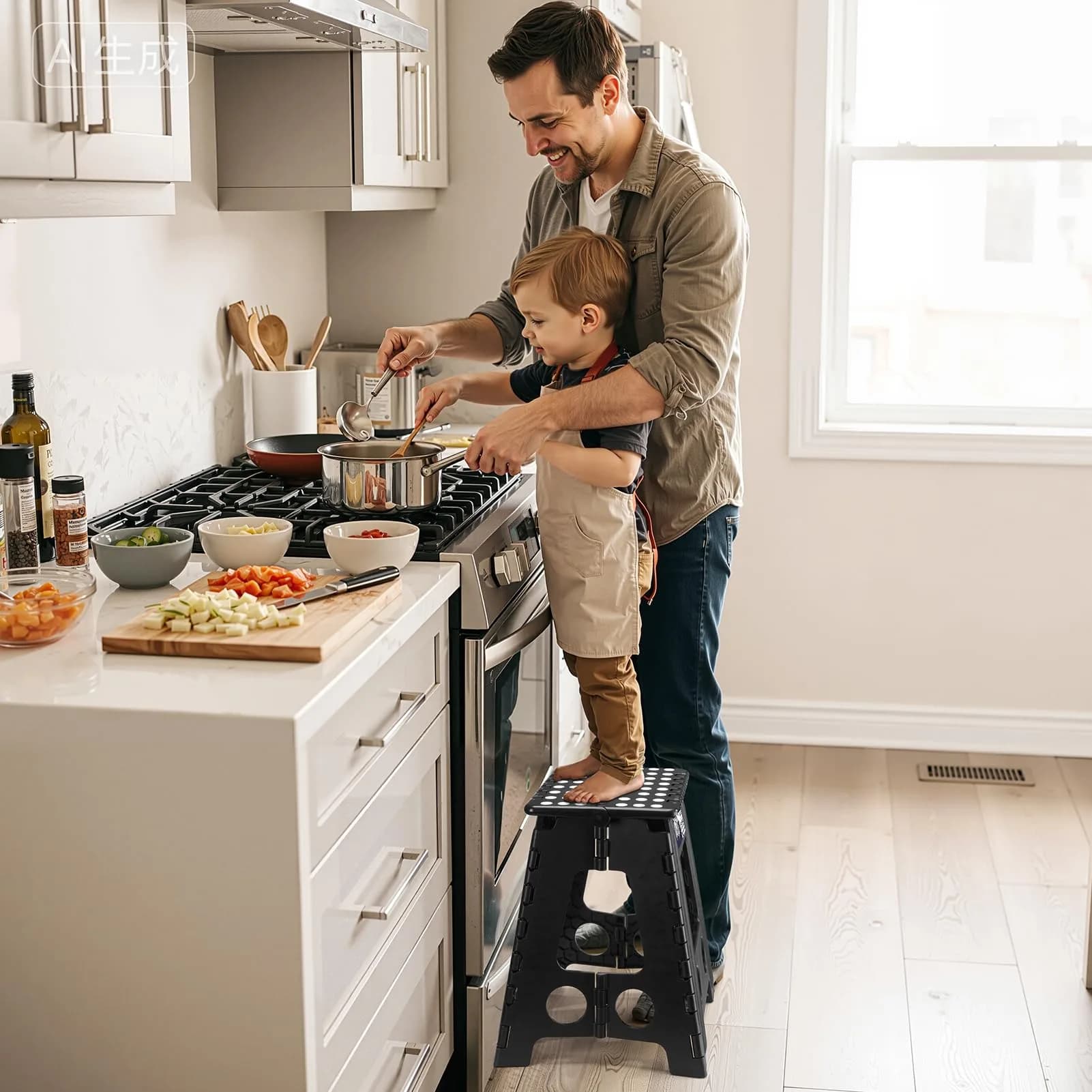 Delxo Folding Step Stool with Handle, 16 Inch Black | Sturdy & Safe for Kids & Adults - view 3