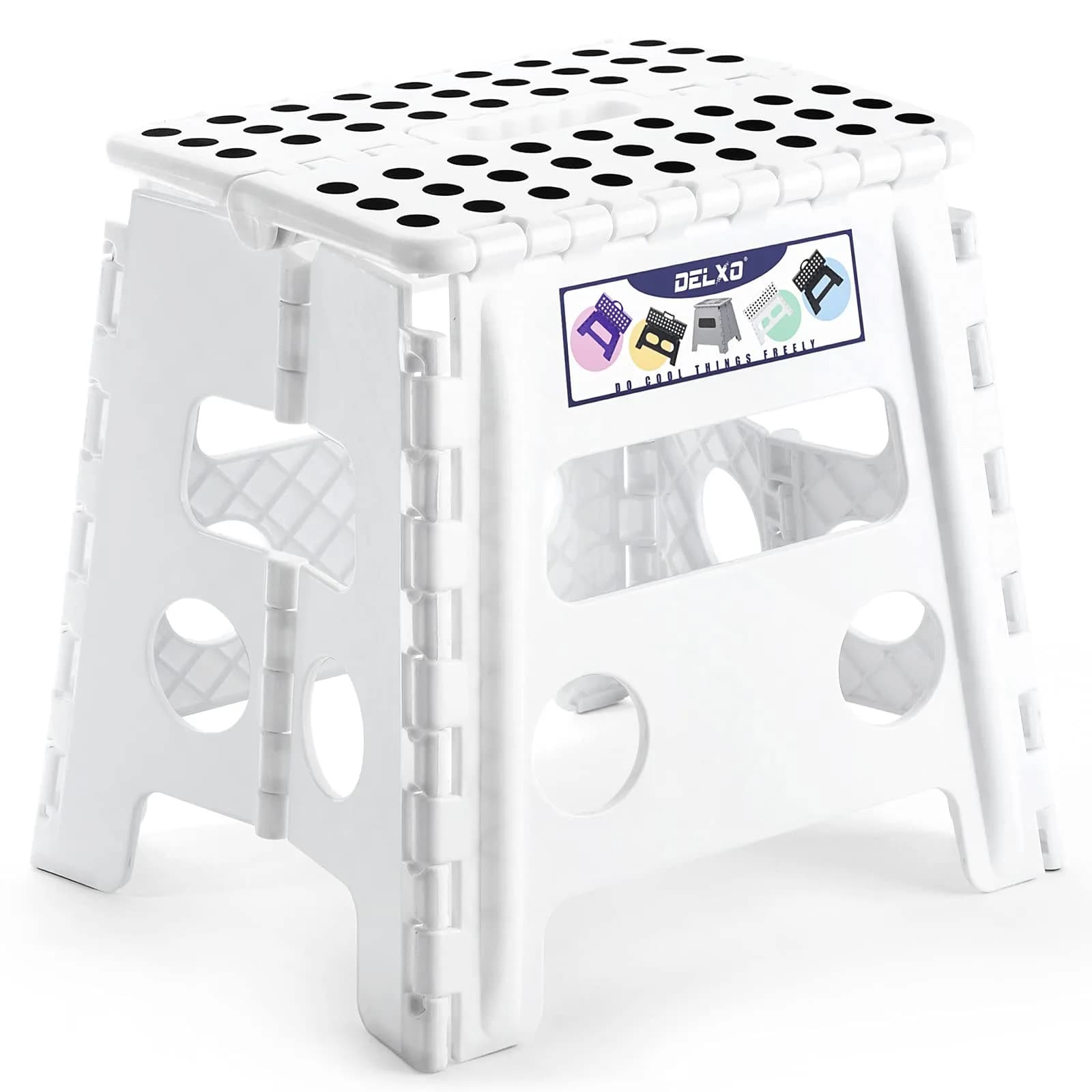 Delxo Folding Step Stool with Handle, 33cm (13 Inch) White Plastic Portable Step Stool for Kids and Adults | CPC Certified Safety - main product image