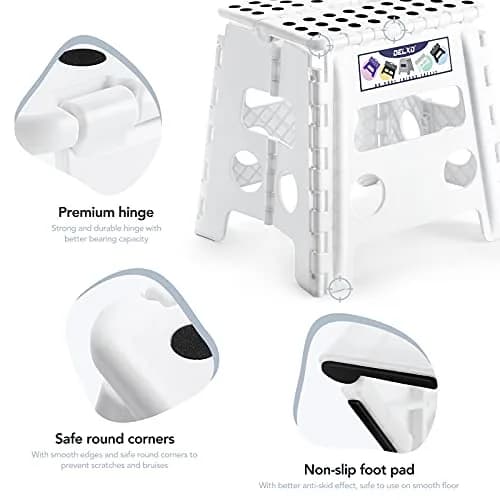 Delxo Folding Step Stool 13 Inch White | CPC Certified, 300 Lbs Capacity, Portable & Foldable thumbnail 7