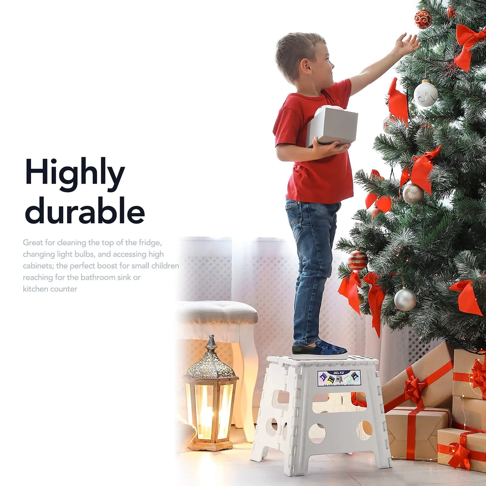 Delxo Folding Step Stool with Handle, 33cm (13 Inch) White Plastic Portable Step Stool for Kids and Adults | CPC Certified Safety - view 6