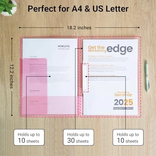 Kokuyo Portfolio Folder with Pockets & Clip, Gray, 31cm (12.2in) | Holds 40+10 Sheets thumbnail 5
