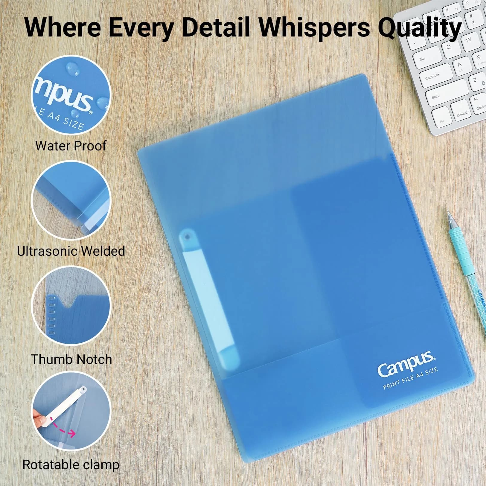 Kokuyo Portfolio Folder with Pockets, Light Blue, A4/Letter Size | Dual-Purpose Clip & Pocket Design - view 8