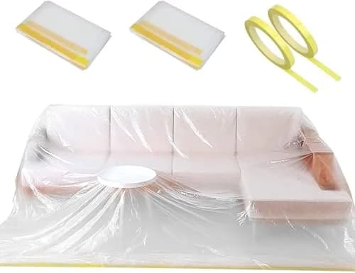 HERSENT 2 Packs 12ft Plastic Sofa Couch Cover Waterproof Dustproof for Sectional Sofa & Bed, Extra Large Furniture Protector (146" x 108") thumbnail 1