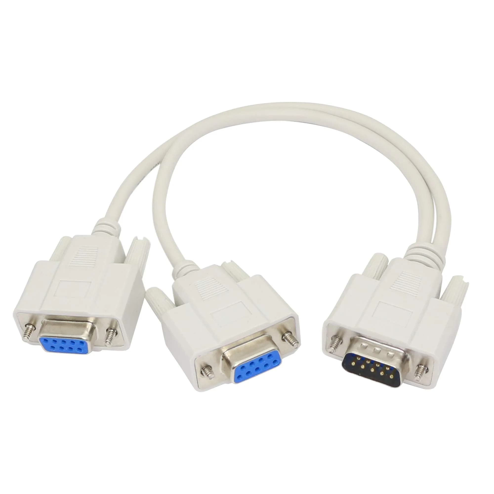PNGKNYOCN 30cm DB9 Y Splitter Cable DB9 9 Pin 1 Male to 2 Female Rs232 Serial Adapter — Black