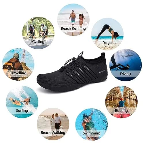 Racqua Water Shoes Quick Dry Barefoot Aqua Sport Beach Swim Surf Diving for Men Women 9 Women/8 Men | Lightweight, Breathable Mesh, Non-slip Grip thumbnail 2