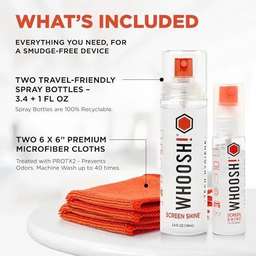 WHOOSH! Screen Shine Duo XL Screen Cleaner Spray & Wipe 130ml (4.4 Fl Oz) | Safe for All Screens & Lenses thumbnail 2