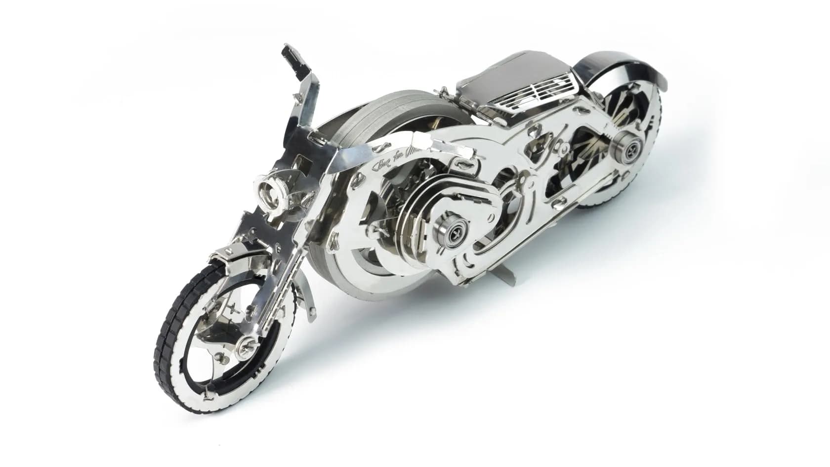 Time for Machine Chrome Rider Mechanical 3D Puzzle 580 g (1.215 lb) | Adult Model Kit with Flywheel Mechanism — Chrome