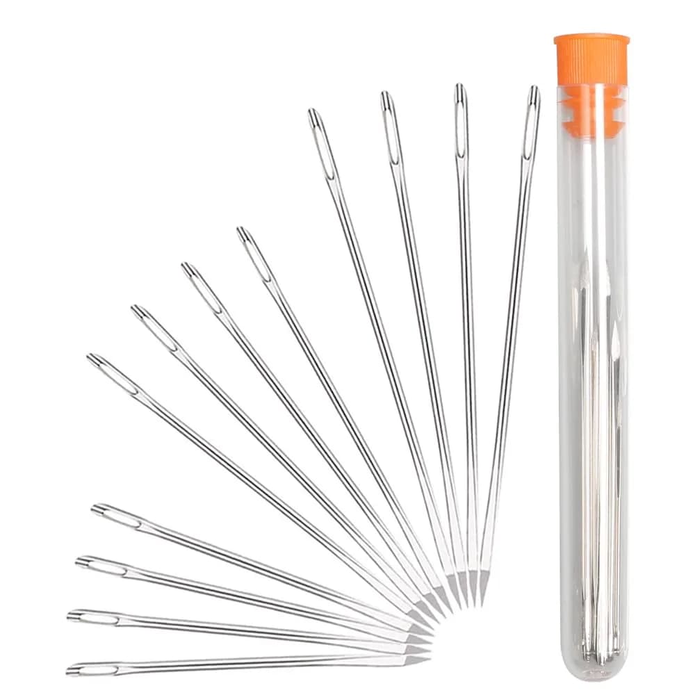 HEKISN Professional Large-Eye Leather Stitching Needles (3 Sizes, 12 Pieces) | Stainless Steel Craft Tool — 12 Pieces