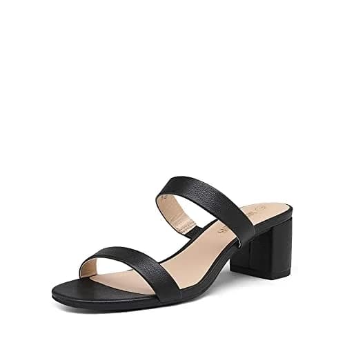 DREAM PAIRS Women's Comfort Block Slip On Mule Heels, Black/Pu, Size 9 | Stylish 2.25-inch Chunky Heel for All-Day Comfort thumbnail 1
