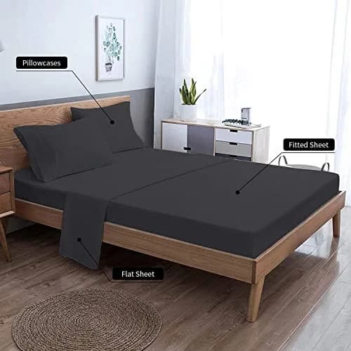 EaseHome Queen Size Bed Sheets Set - Extra Soft Microfiber, 18 inch Deep Pocket, Wrinkle & Fade Resistant, Hypoallergenic (Queen,Black) thumbnail 6