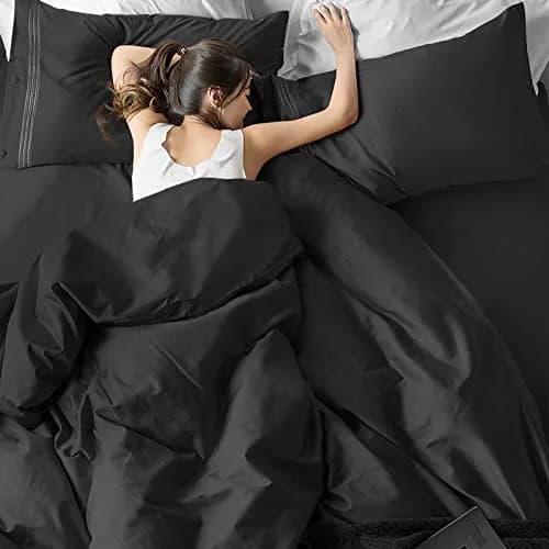 EaseHome Queen Size Bed Sheets Set - Extra Soft Microfiber, 18 inch Deep Pocket, Wrinkle & Fade Resistant, Hypoallergenic (Queen,Black) thumbnail 7