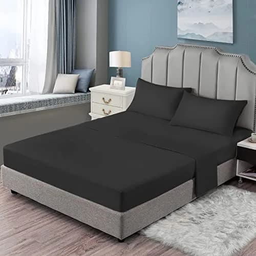 EaseHome Queen Size Bed Sheets Set - Extra Soft Microfiber, 18 inch Deep Pocket, Wrinkle & Fade Resistant, Hypoallergenic (Queen,Black) thumbnail 8