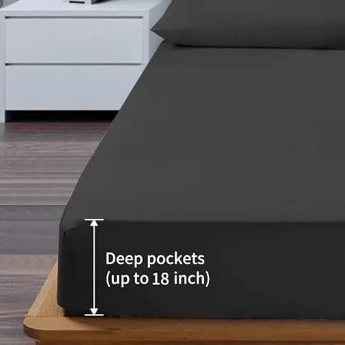 EaseHome Queen Size Bed Sheets Set - Extra Soft Microfiber, 18 inch Deep Pocket, Wrinkle & Fade Resistant, Hypoallergenic (Queen,Black) thumbnail 2
