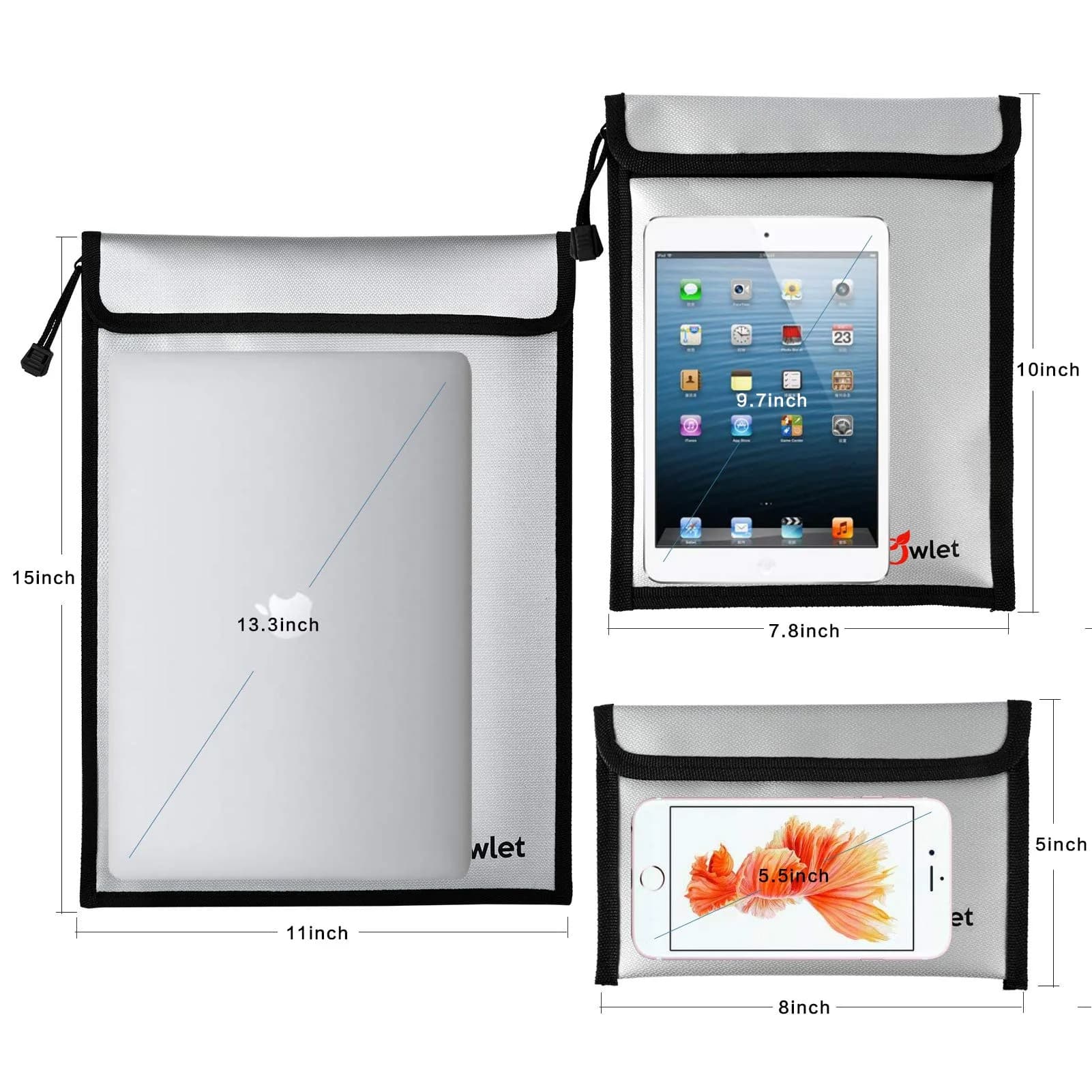 FunOwlet Fireproof Waterproof Document Bag 3-Pack | 360° Protection for A4/A5 Documents, Cash, Passports - view 2