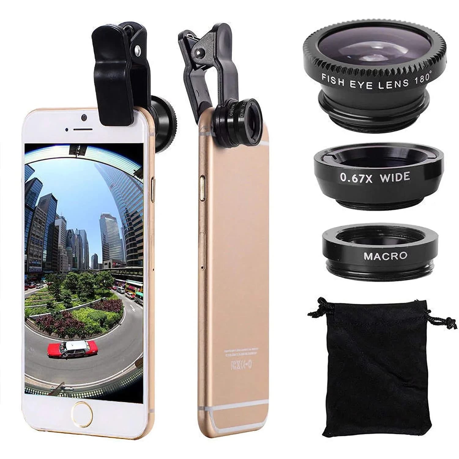 ANJIELO SMART 3-in-1 Universal Phone Camera Lens Kit with Fisheye, Wide Angle, Macro & Clip | 1.6cm (0.63 inch) Diameter