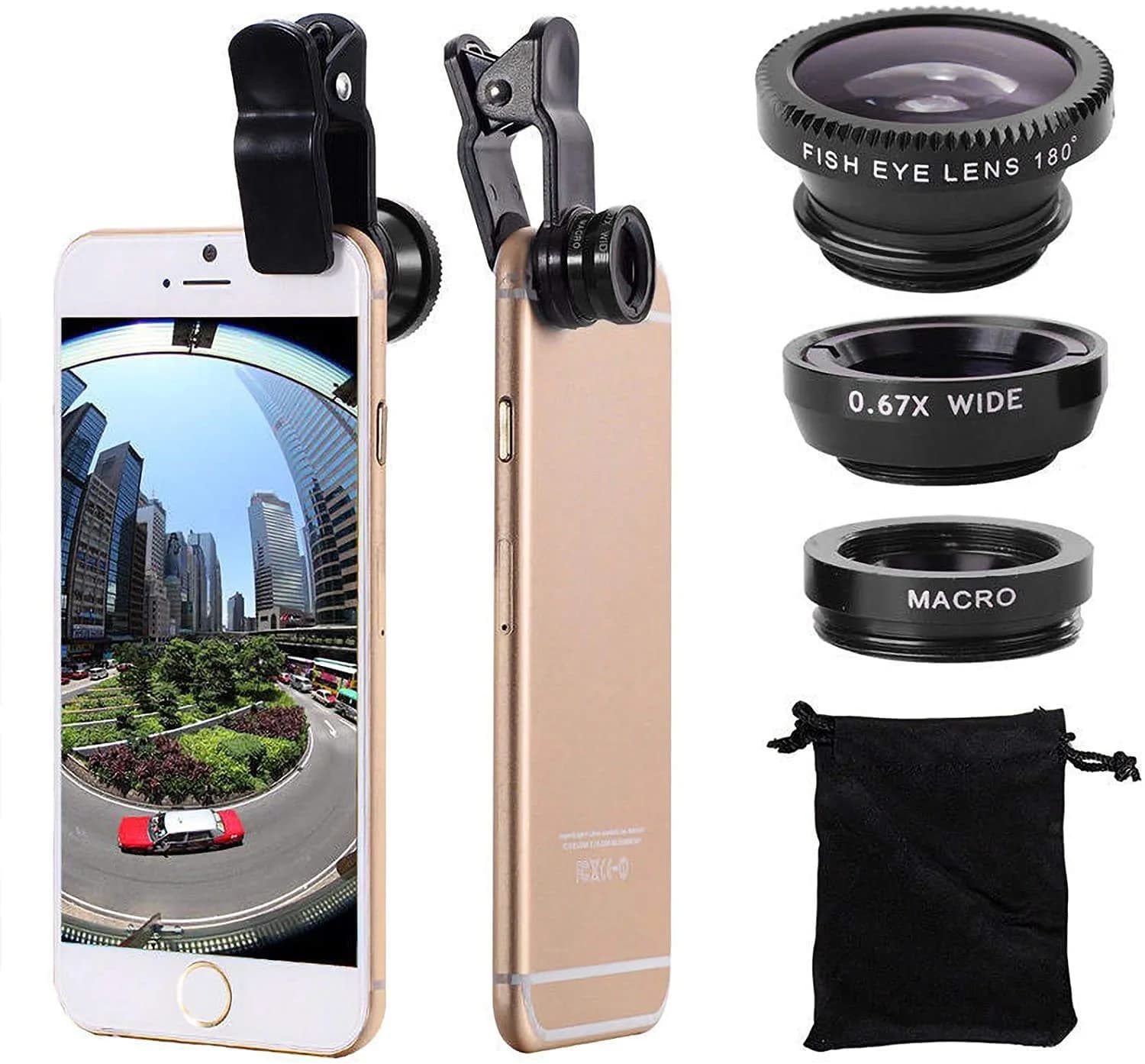 ANJIELO SMART 3-in-1 Universal Phone Camera Lens Kit with Fisheye, Wide Angle, Macro & Clip | 1.6cm (0.63 inch) Diameter