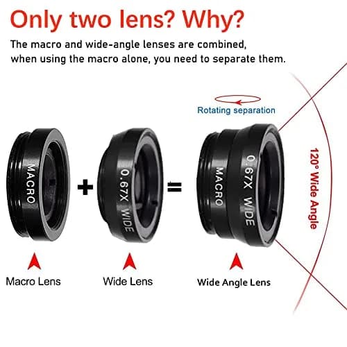 ANJIELO SMART 3-in-1 Universal Phone Camera Lens Kit with Fisheye, Wide Angle, Macro & Clip | 1.6cm (0.63 inch) Diameter thumbnail 2