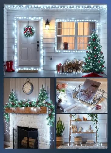 Minetom 99ft 300 LED Pure White Fairy Lights | Steady On, IP44 Waterproof Silver Wire thumbnail 5