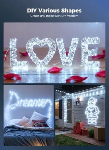 Minetom 99ft 300 LED Pure White Fairy Lights | Steady On, IP44 Waterproof Silver Wire thumbnail 2