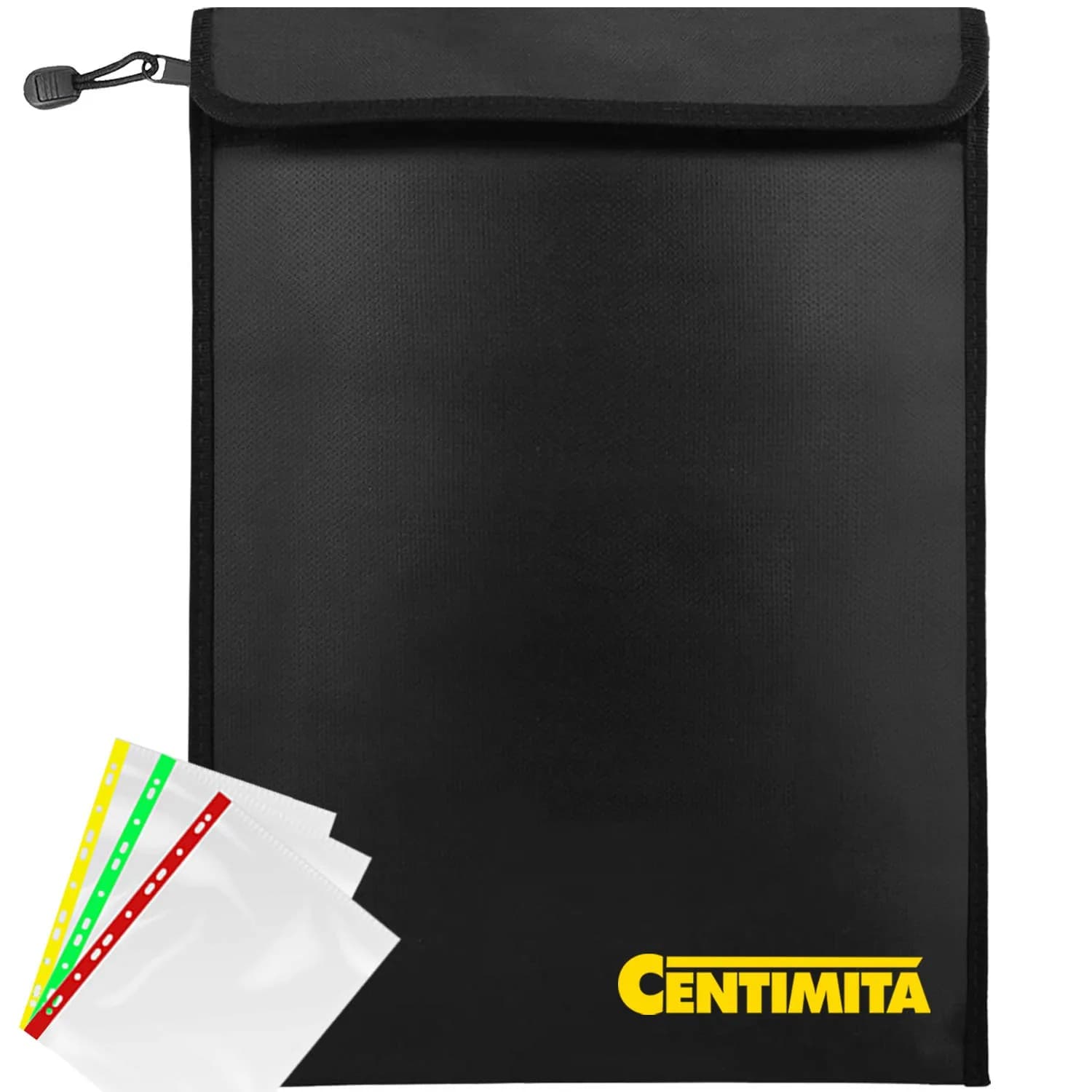 Centimita Fireproof Document Bag Waterproof Safe Folder 15"x11" | Fire & Water Resistant Storage — Black