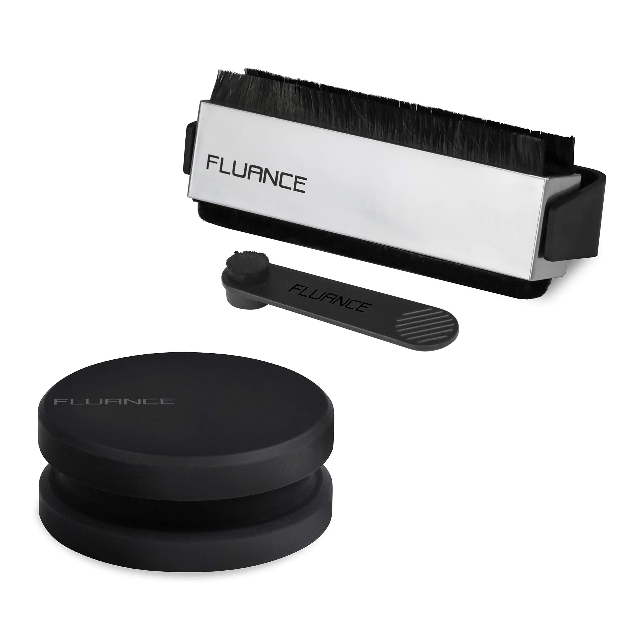 Fluance Vinyl Record Accessory Kit with Record & Stylus Anti-Static Brushes and 760g Record Weight | Complete Turntable Care