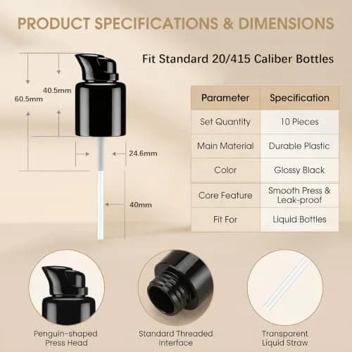 XUMIN Black Plastic Replacement Pump Top Head with Rotate Lock for 20mm PET Bottles (10-Pack) thumbnail 2