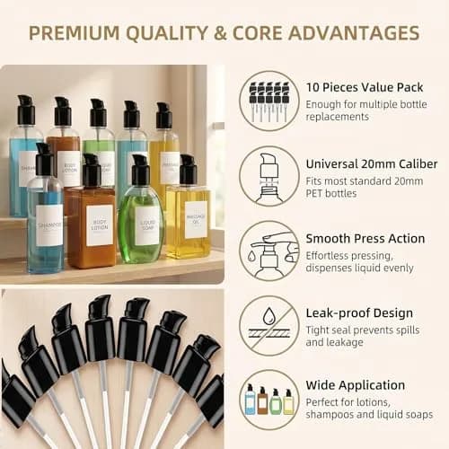 XUMIN Black Plastic Replacement Pump Top Head with Rotate Lock for 20mm PET Bottles (10-Pack) thumbnail 3