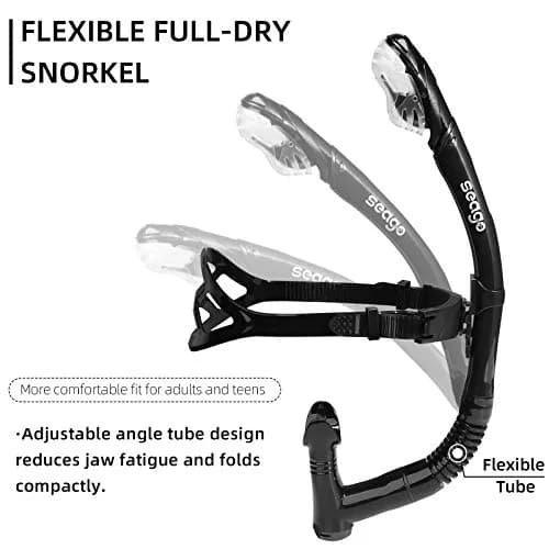 Seago Dry Top Swim Training Snorkel - Black | Front Mount for Lap Swimming & Open Water thumbnail 5
