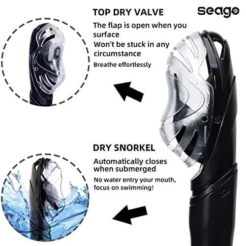 Seago Dry Top Swim Training Snorkel - Black | Front Mount for Lap Swimming & Open Water thumbnail 7