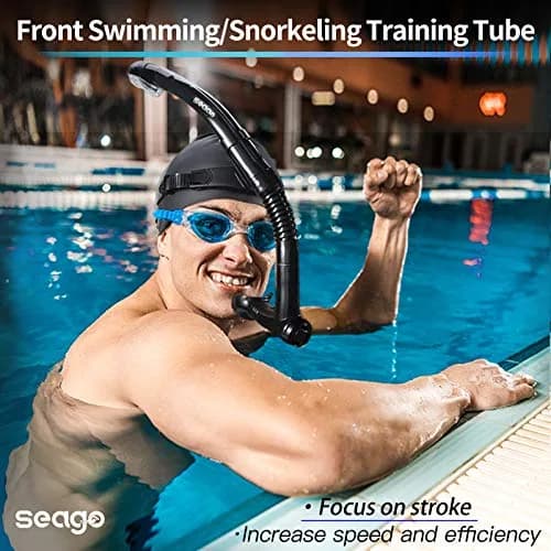 Seago Dry Top Swim Training Snorkel - Black | Front Mount for Lap Swimming & Open Water thumbnail 2