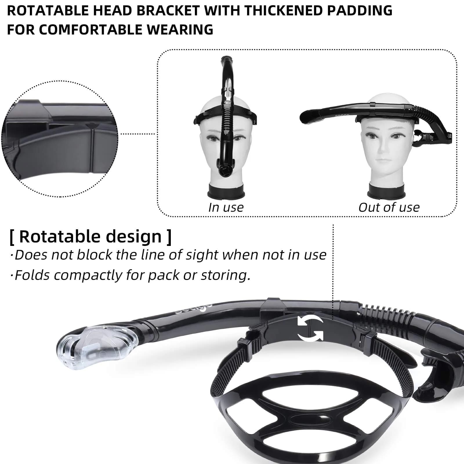 Seago Dry Top Swim Training Snorkel - Black | Front Mount for Lap Swimming & Open Water - view 3