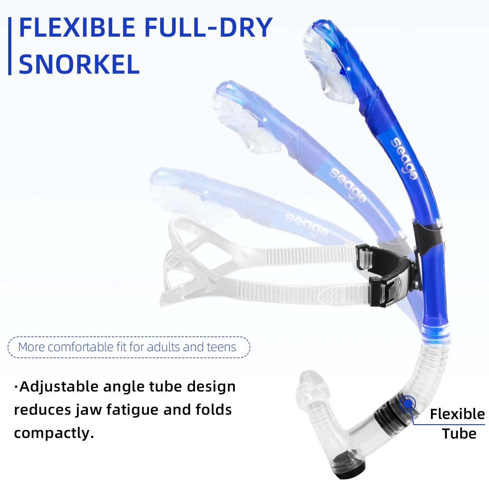 Seago Dry Top Swim Snorkel for Lap Swimming - Blue | 0.28 kg (0.62 lb) - view 5