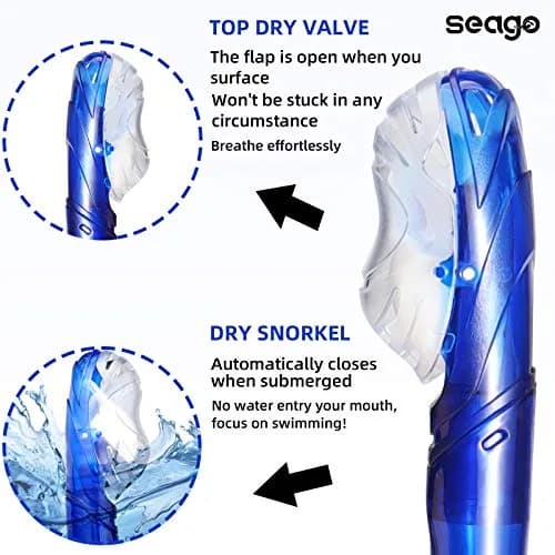 Seago Dry Top Swim Snorkel for Lap Swimming - Blue | 0.28 kg (0.62 lb) thumbnail 7