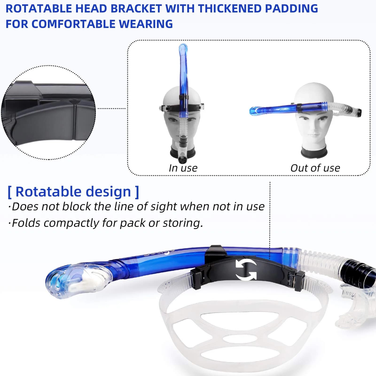 Seago Dry Top Swim Snorkel for Lap Swimming - Blue | 0.28 kg (0.62 lb) - view 3