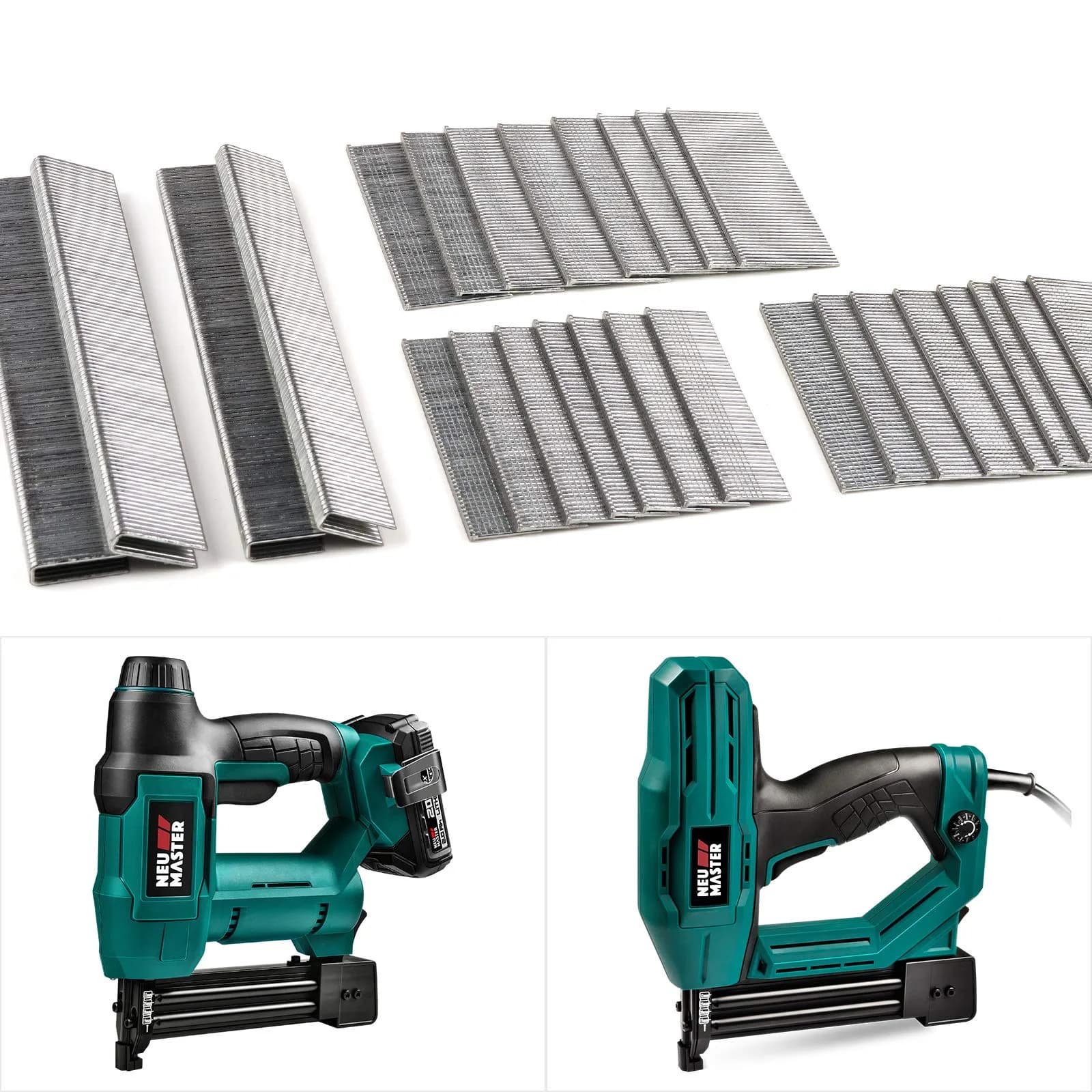 NEU MASTER Heavy Duty 1/4" Narrow Crown Staples and 18GA Brad Nails Combo Kit | 1600-Count — Silver