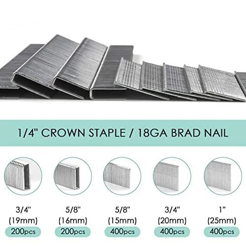 NEU MASTER Heavy Duty 1/4" Narrow Crown Staples and 18GA Brad Nails Combo Kit | 1600-Count thumbnail 3