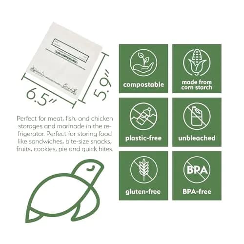 Earth's Natural Alternative Compostable Food Storage Bags Sandwich Size 150 Pack | Plant-Based & BPI Certified thumbnail 2