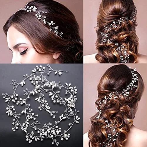 SNOWIE SOFT Pearl Bridal Hair Accessories Set with Crystal Hair Pins | 50cm Headband & 4 Hairpins thumbnail 5