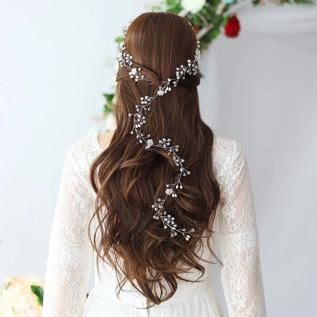 SNOWIE SOFT Pearl Bridal Hair Accessories Set with Crystal Hair Pins | 50cm Headband & 4 Hairpins - view 6