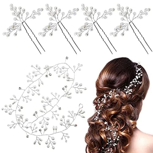 SNOWIE SOFT Pearl Bridal Hair Accessories Set with Crystal Hair Pins | 50cm Headband & 4 Hairpins thumbnail 1