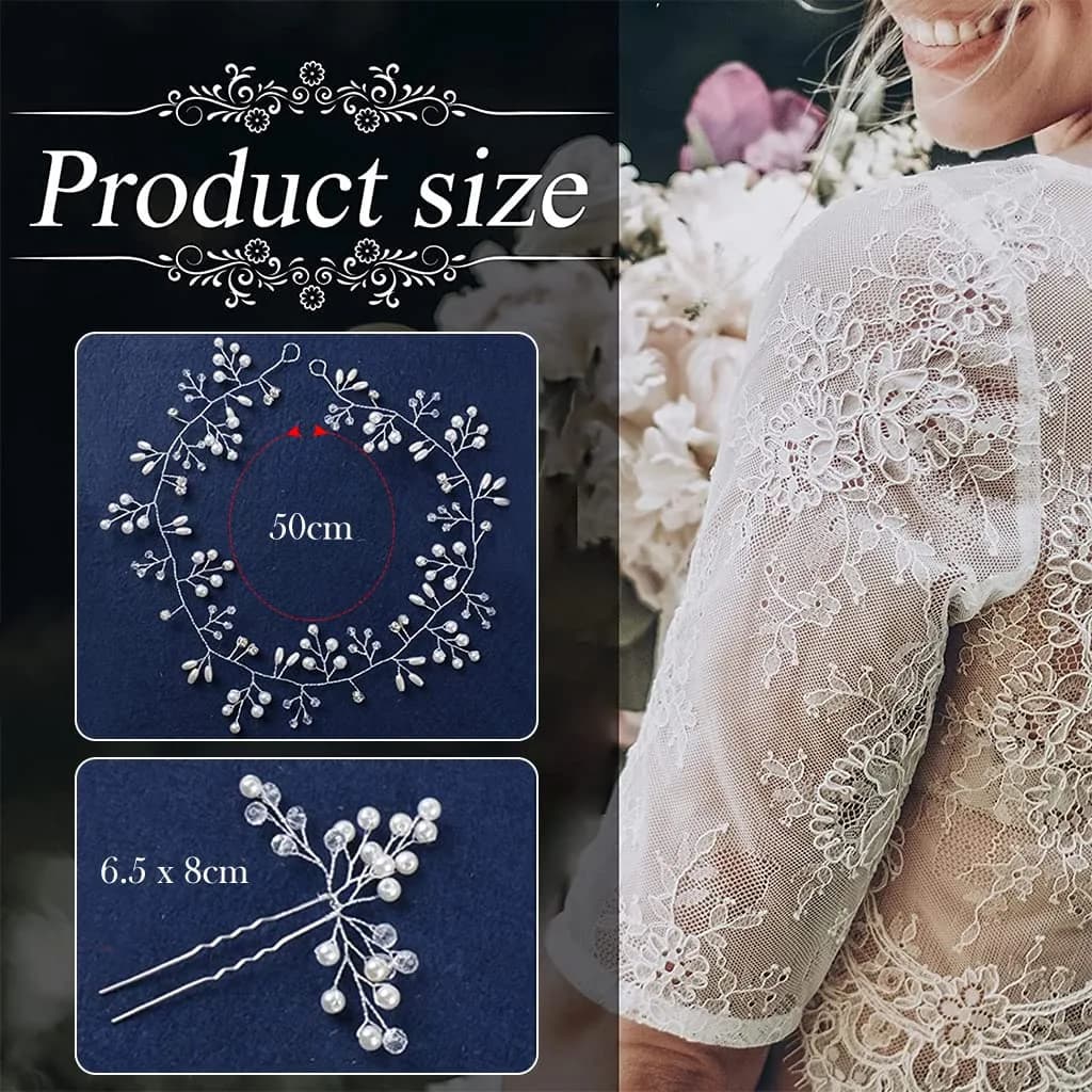 SNOWIE SOFT Pearl Bridal Hair Accessories Set with Crystal Hair Pins | 50cm Headband & 4 Hairpins - view 3
