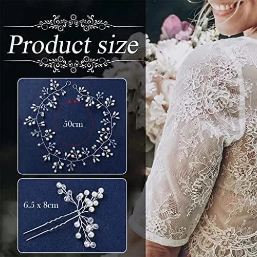SNOWIE SOFT Pearl Bridal Hair Accessories Set with Crystal Hair Pins | 50cm Headband & 4 Hairpins thumbnail 3