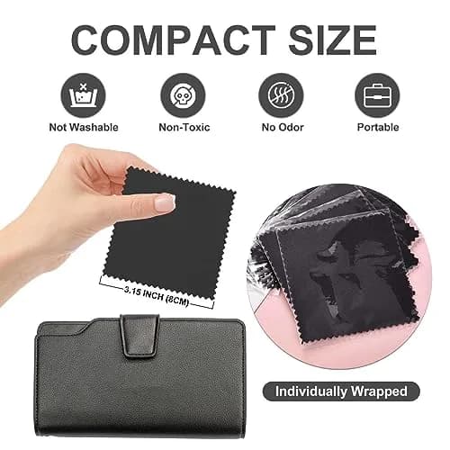 SEVENWELL 50pcs Black Jewelry Cleaning Cloths 8cm x 8cm | Polishes Sterling Silver, Gold, Platinum thumbnail 2